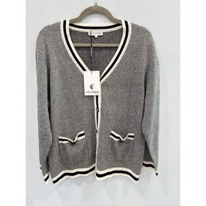 Carla Ferroni Black White Knit Cardigan Sweater Size Large NWT Quiet Luxury